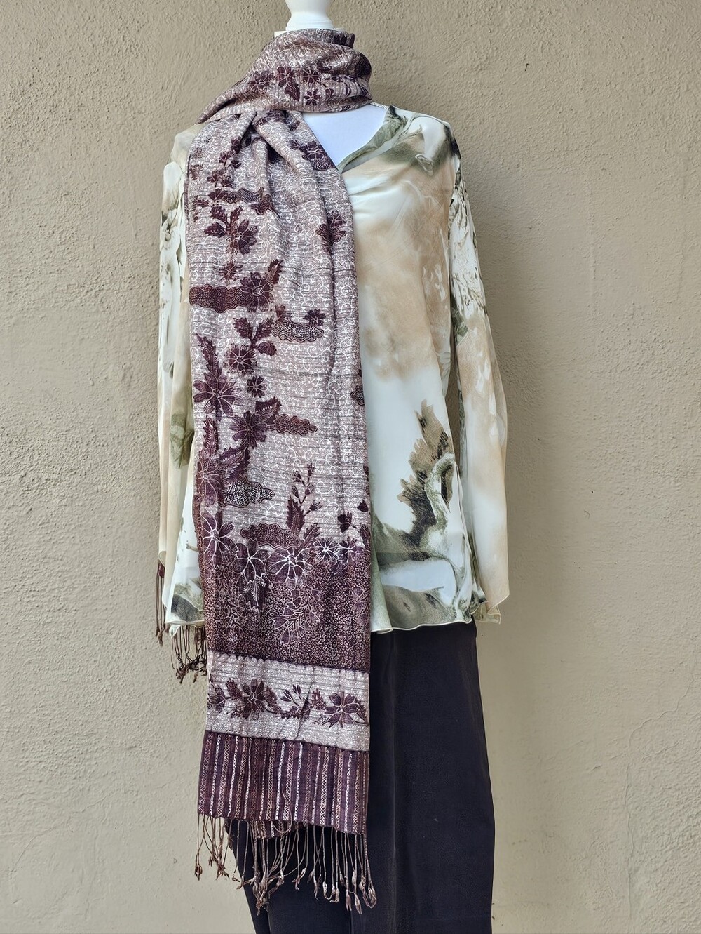 Ramie Floral & Botonanical Embroidered Scarf